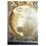 Framed Vintage World Map Print with Ornate Golden Frame