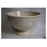Cream Ceramic Serving Bowl with Embossed Pattern