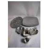 Set of 5 Decorative Metal Platters and Bowls
