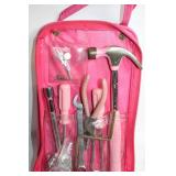 Pink Tool Set with Hammer, Screwdrivers, and Wrench in Compact Case