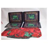 Set of 4 Christmas Holly Design Placemats & 6 Poinsettia Napkins by Jack Bloodman