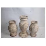 Set of 3 Antique-Style Ceramic Swirl Vases with Distressed Finish