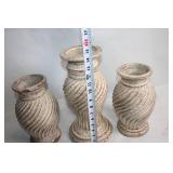 Set of 3 Antique-Style Ceramic Swirl Vases with Distressed Finish