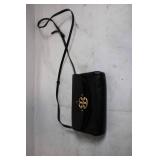 Black Leather Crossbody Bag with Gold Accents