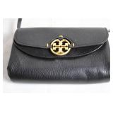 Black Leather Crossbody Bag with Gold Accents