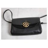 Black Leather Crossbody Bag with Gold Accents