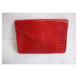 Ferragamo Red Textured Leather Envelope Clutch