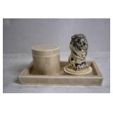Elegantly Crafted Metal Lion Figurine with Wooden Display Case