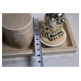 Elegantly Crafted Metal Lion Figurine with Wooden Display Case