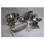 Stainless Steel Kitchenware Collection with Mixing Bowls, Sifter, and Basket