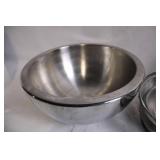 Stainless Steel Kitchenware Collection with Mixing Bowls, Sifter, and Basket