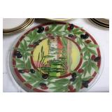 Set of Elegant Porcelain Dinnerware with Gold Trim and Decorative Plate