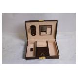Leather Jewelry Storage Case with Velvet Interior and Mirror