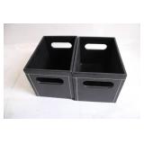 Set of 2 Black Storage Bins with Handle Openings