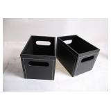 Set of 2 Black Storage Bins with Handle Openings