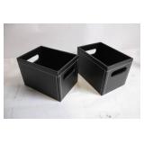 Set of 2 Black Storage Bins with Handle Openings