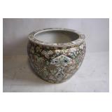 Large Vintage Asian Porcelain JardiniÃ¨re with Colorful Floral and Figurative Design