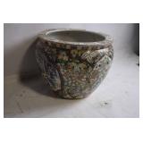 Large Vintage Asian Porcelain JardiniÃ¨re with Colorful Floral and Figurative Design