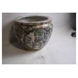 Large Vintage Asian Porcelain JardiniÃ¨re with Colorful Floral and Figurative Design