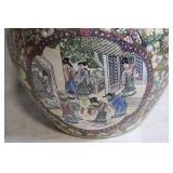 Large Vintage Asian Porcelain JardiniÃ¨re with Colorful Floral and Figurative Design