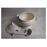 Collectible Vintage White Ceramic Soup Tureen with Ladle