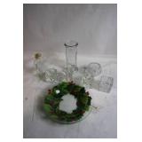 Assorted Glassware Set with Holiday Wreath Plate and Crystal Holders