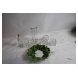 Assorted Glassware Set with Holiday Wreath Plate and Crystal Holders