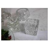 Assorted Glassware Set with Holiday Wreath Plate and Crystal Holders