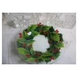 Assorted Glassware Set with Holiday Wreath Plate and Crystal Holders