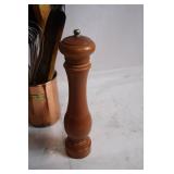 Assorted Kitchen Utensil Set with Copper Holder and Wooden Mill
