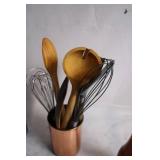 Assorted Kitchen Utensil Set with Copper Holder and Wooden Mill