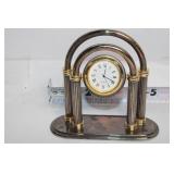 Collection of 2 Wicker Star Decorations, Carved Wooden Book Holder, and Desk Clock