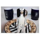 Collection of Zebra Themed Plates, Figurine, and Glass Bowl