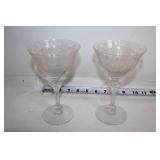 Set of 6 Vintage Etched Crystal Wine Glasses