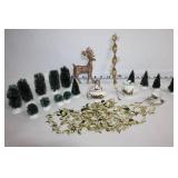 Collection of Holiday Miniature Trees and Decorative Porcelain Tea Set