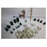 Collection of Holiday Miniature Trees and Decorative Porcelain Tea Set