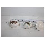 Collection of Holiday Miniature Trees and Decorative Porcelain Tea Set