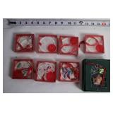 Collection of 8 Kosta Boda Christmas Ornaments - Snowflake, Hearts & More