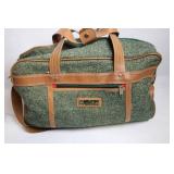 Oscar de la Renta Green Tweed Duffel Bag with Leather Trim