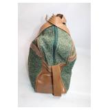 Oscar de la Renta Green Tweed Duffel Bag with Leather Trim