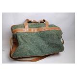 Oscar de la Renta Green Tweed Duffel Bag with Leather Trim