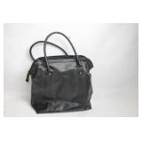 Elegant Black Leather Handbag with Gold Accents