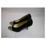 Pair of Denis Comneau Size 7 Black & Gold Pumps