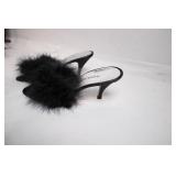 Jacques Levine Black Furry High Heel Slippers