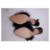 Jacques Levine Black Furry High Heel Slippers