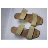 Pair of Shimmery Gold Heeled Sandals with Dual Straps