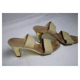 Pair of Shimmery Gold Heeled Sandals with Dual Straps