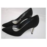 Stuart Weitzman Black Suede Pointed Toe Pumps with Embellished Heels