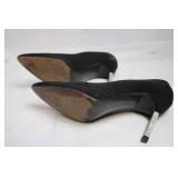 Stuart Weitzman Black Suede Pointed Toe Pumps with Embellished Heels