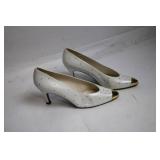 Stuart Weitzman White Leather Heels with Gold Studs